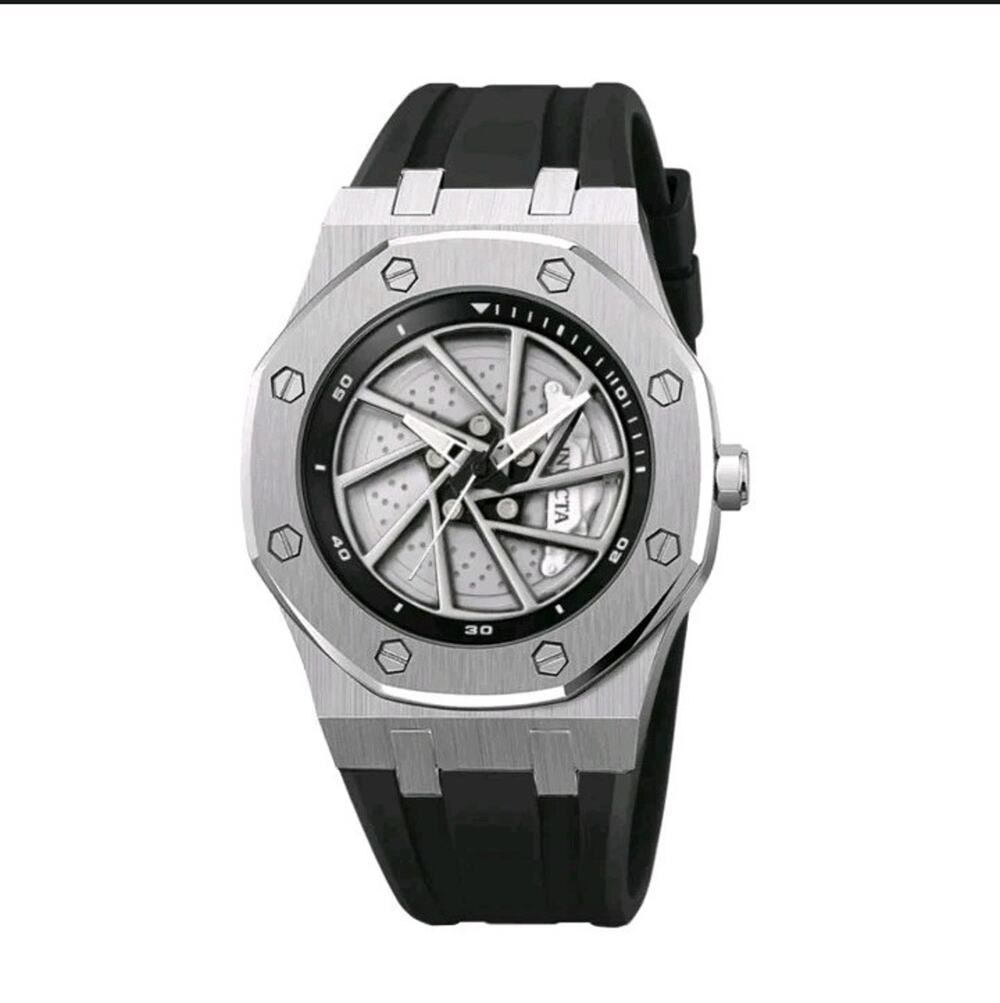 New Invicta Speedway Rim 42mm Men's Watch Silver Dial Black Band Brake Caliper
